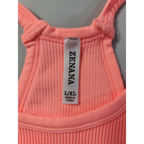 2 Tank Crop Tops Womens L/XL Halter-Style Straps Ribbed Zenana Coral Teal NEW - Picture 3 of 6